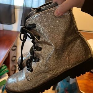 Silver glitter boots zip up side